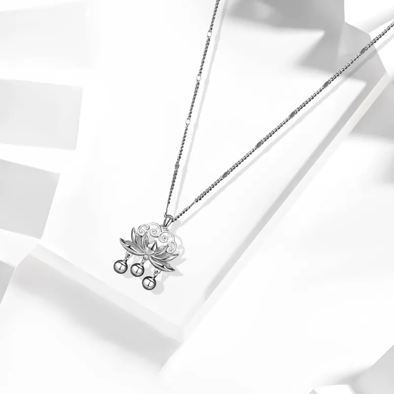 Muyan S925 Silver Lotus Peace Lock Necklace Women's-1