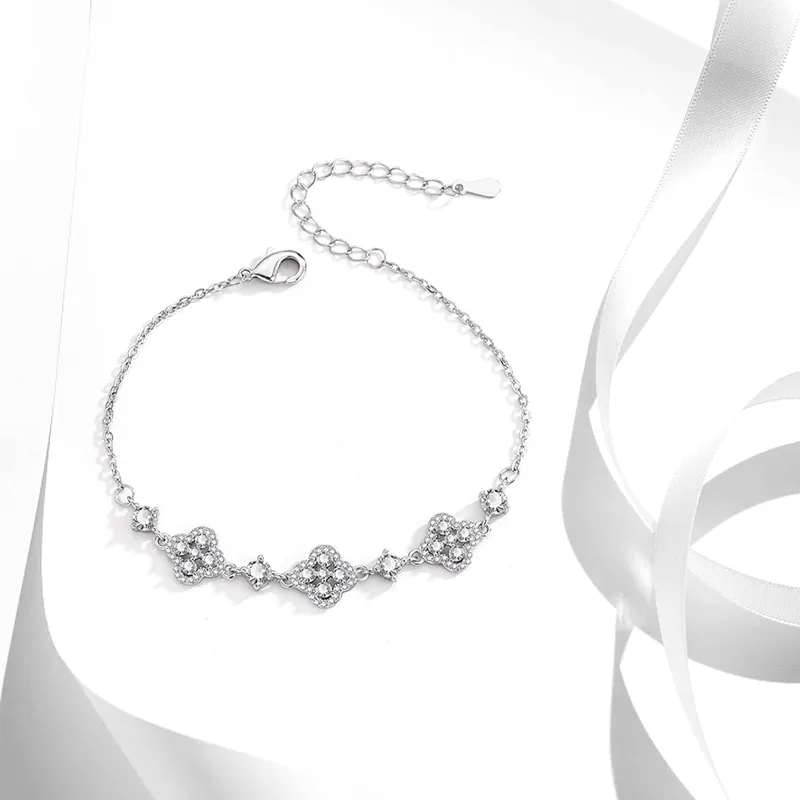 Muyan Alloy Sparkling Four Leaf Clover Bracelet Women's-2
