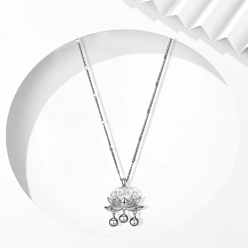 Muyan S925 Silver Lotus Peace Lock Necklace Women's-2