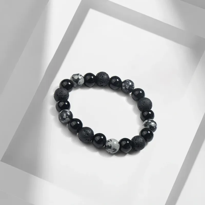 Muyan Obsidian Floating Flower Beaded Bracelet Unisex-1