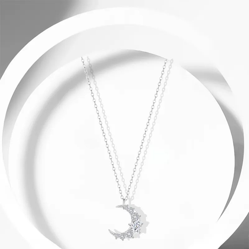 Muyan Titanium Steel Sparkling Heart Moon Necklace Women's-2