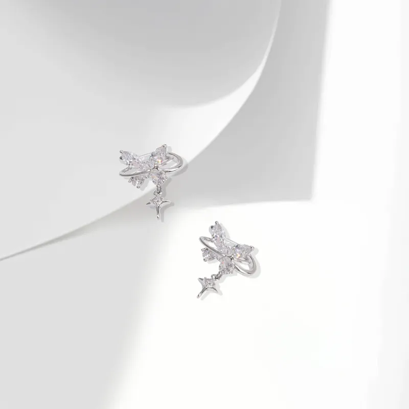 Muyan Alloy Sparkling Butterfly Clip on Earrings Women's-2