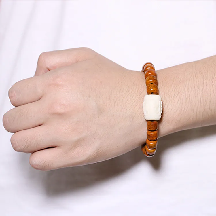 Muyan Cow Bone Consumption Six Character Admonition True Word Beaded Bracelet Unisex-6