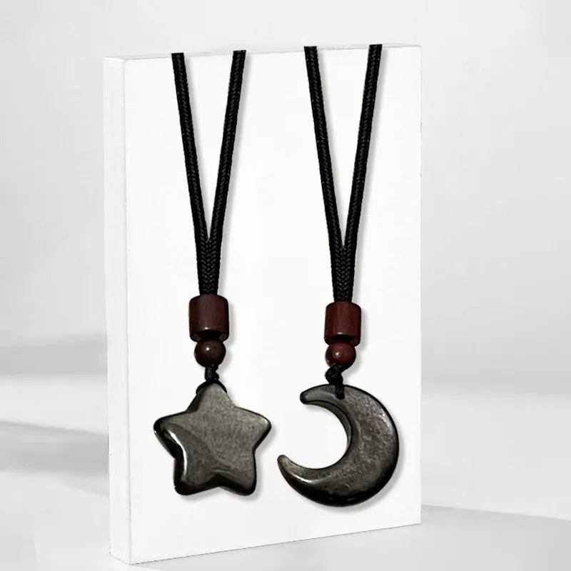 Muyan Obsidian Star Moon Necklace Unisex-3