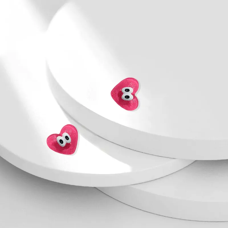 Muyan Alloy Peach Red Heart Stud Earrings Women's-1