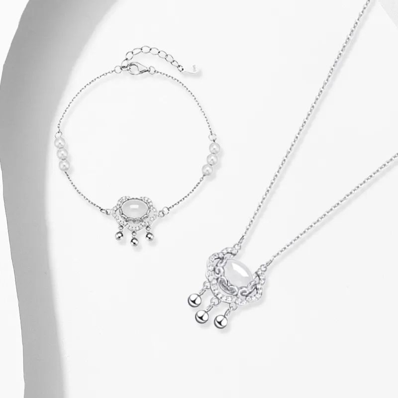 Muyan Chalcedony Ruyi Peace Lock Jade Set Women's-1