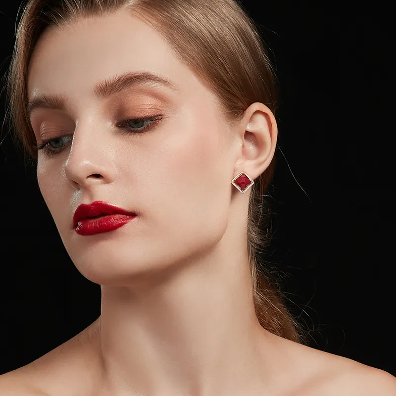 HMZ S925 Silver Stud Stud Earrings Women's-4