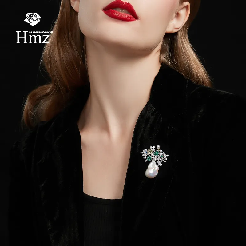 HMZ Brooches Women's 925 Sterling Silver/Freshwater Pearl-1