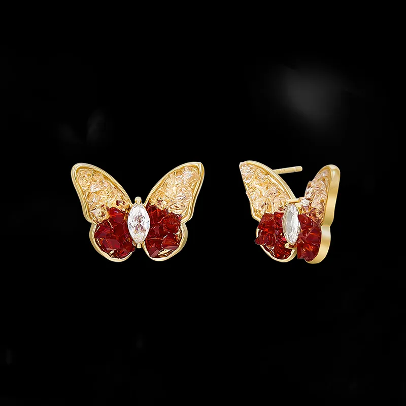 HMZ Faux Crystal Alloy Earrings Women's Red-2