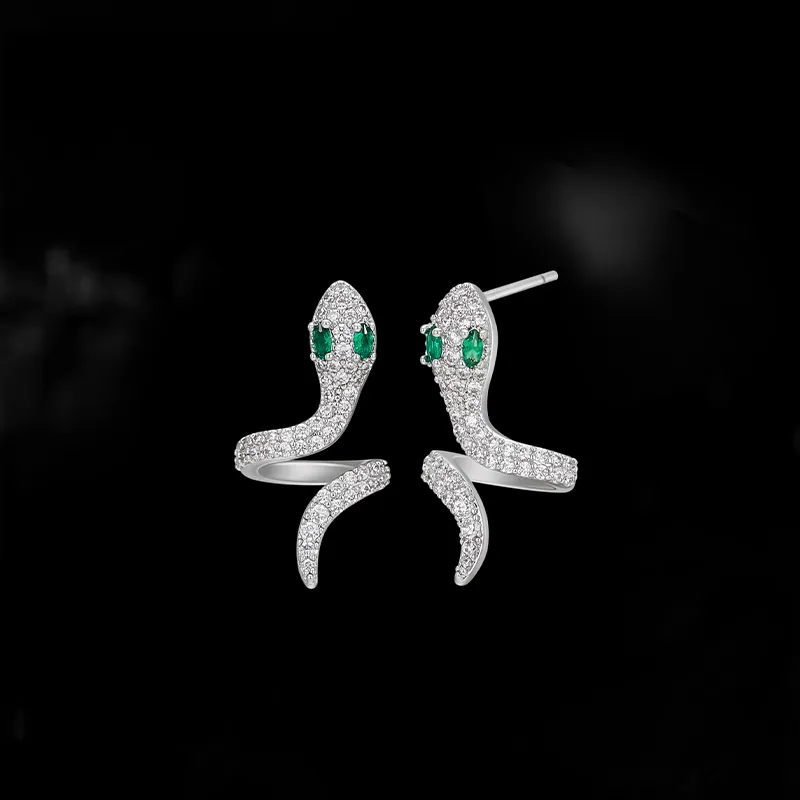 HMZ S925 Silver Stud Earrings Women's Green-2
