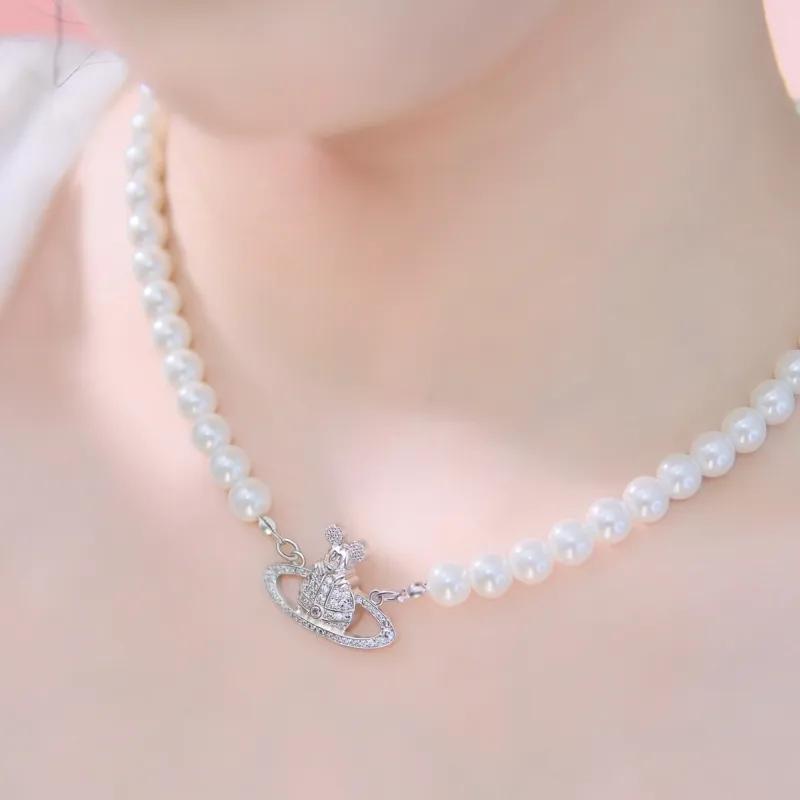 Disney Princess Brass Pearl Necklaces Women's Silver White-4