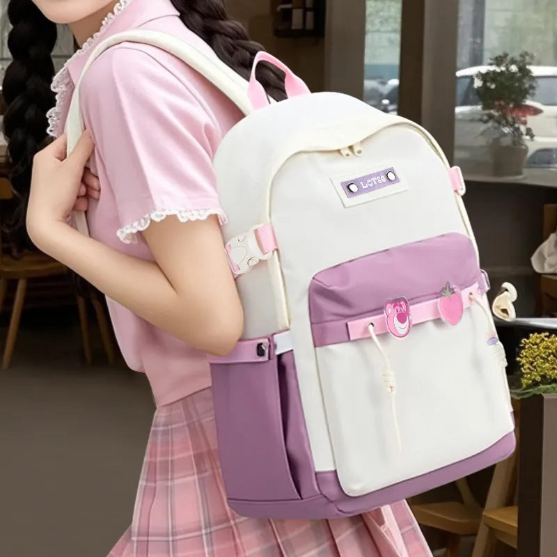 Disney Strawberry Bear Series Polyamide Backpack Women's Pink White-4