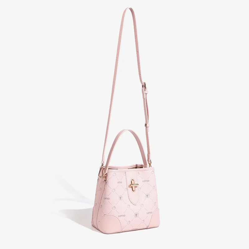 Disney Strawberry Bear Series PVC Bucket Bag Handbag Women's Strawberry Pink/Cream White-3