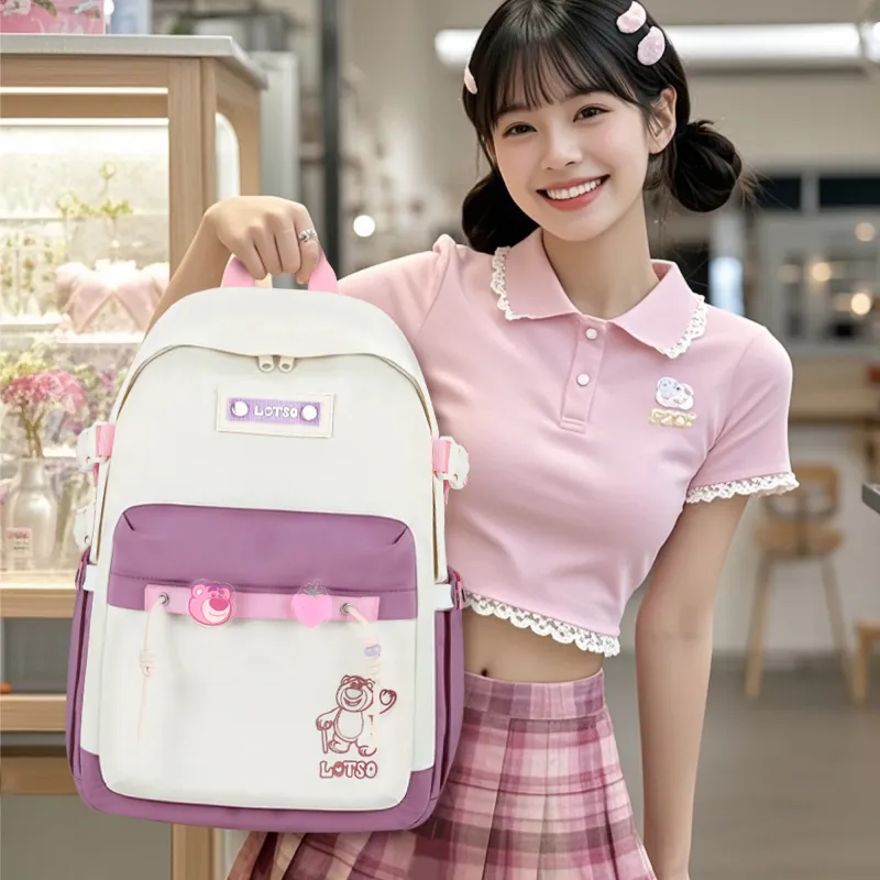Disney Strawberry Bear Series Polyamide Backpack Women's Pink White-2
