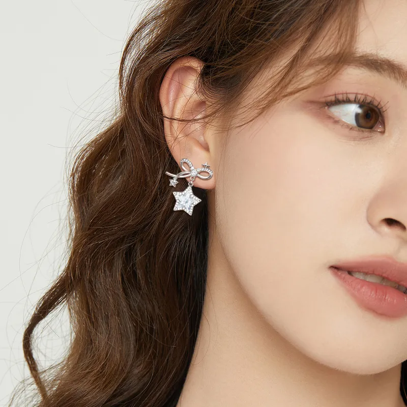 Disney Princess Zircon Stud Hoop Earrings Women's Silver-3