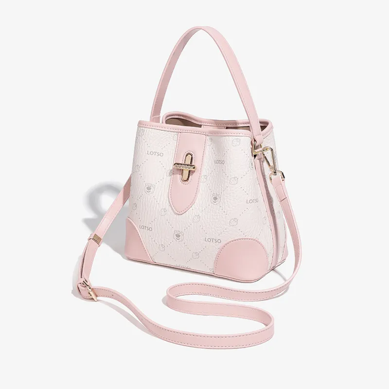 Disney Strawberry Bear Series PVC Bucket Bag Handbag Women's Strawberry Pink/Cream White-11