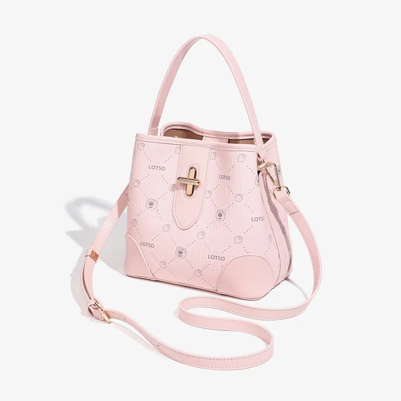 Disney Strawberry Bear Series PVC Bucket Bag Handbag Women's Strawberry Pink/Cream White-7