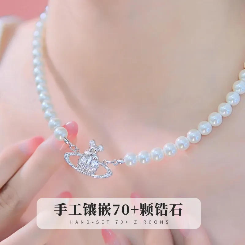 Disney Princess Brass Pearl Necklaces Women's Silver White-3