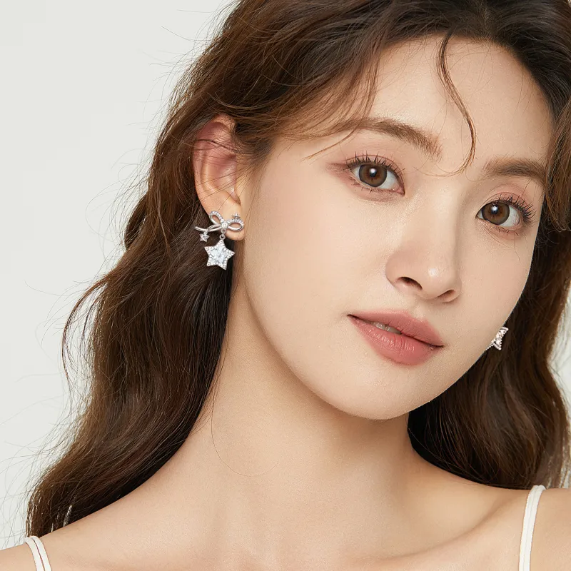 Disney Princess Zircon Stud Hoop Earrings Women's Silver-6