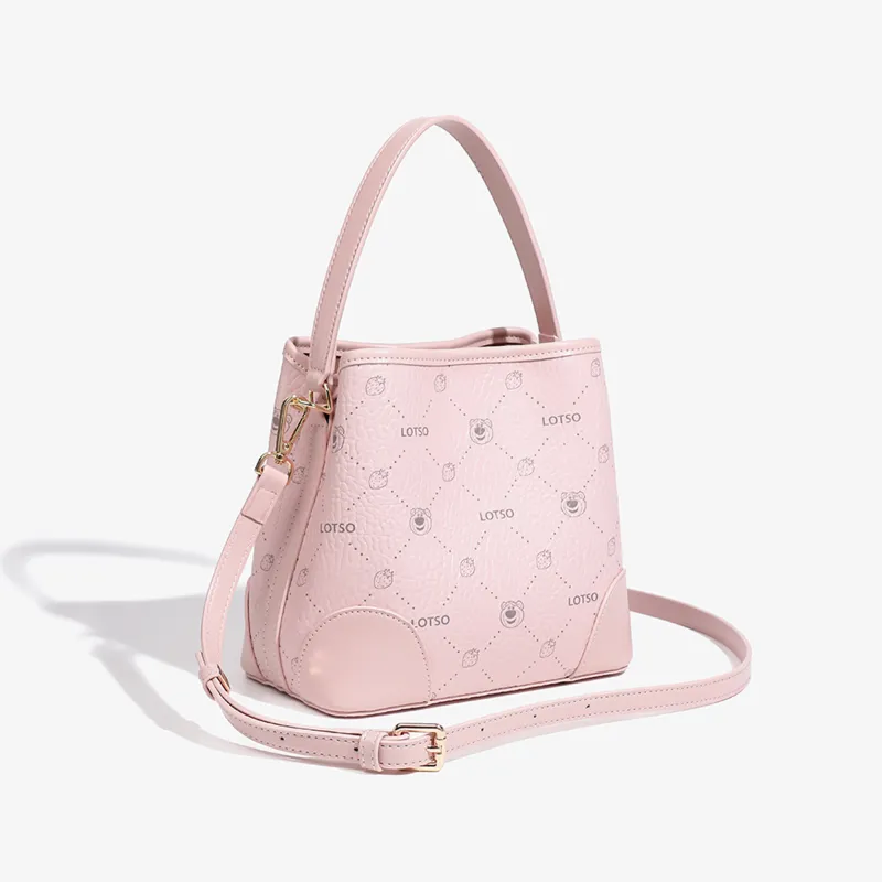 Disney Strawberry Bear Series PVC Bucket Bag Handbag Women's Strawberry Pink/Cream White-4