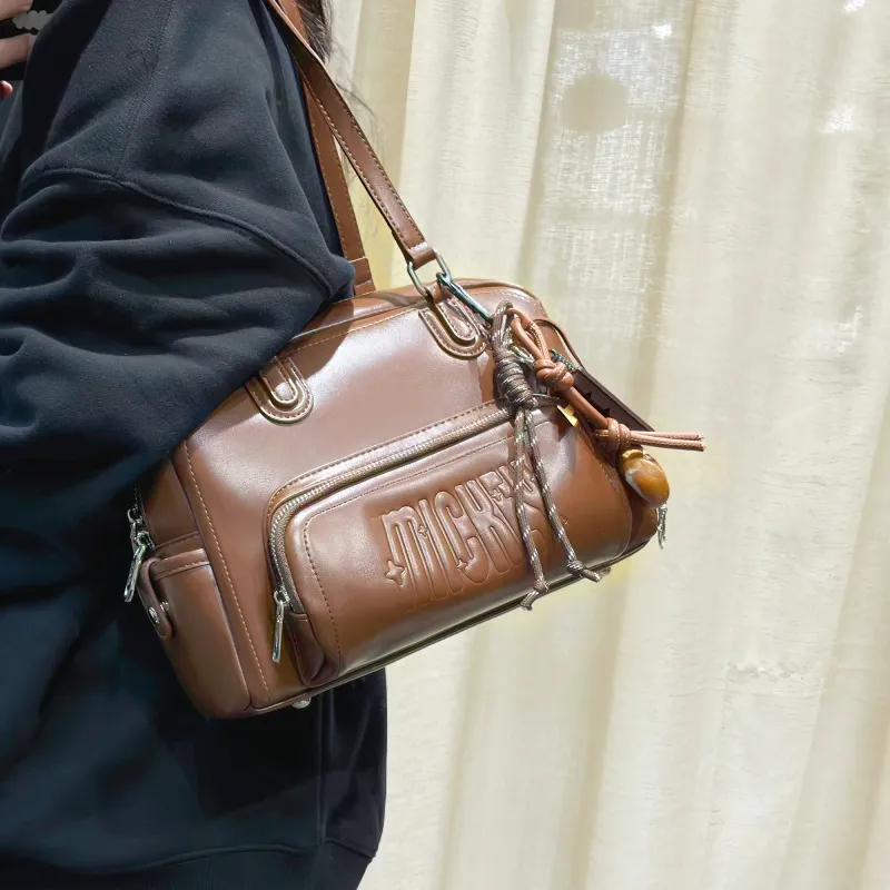 Disney Mickey Series PU Leather One Shoulder Underarm Handbag Regular Women's Brown-5