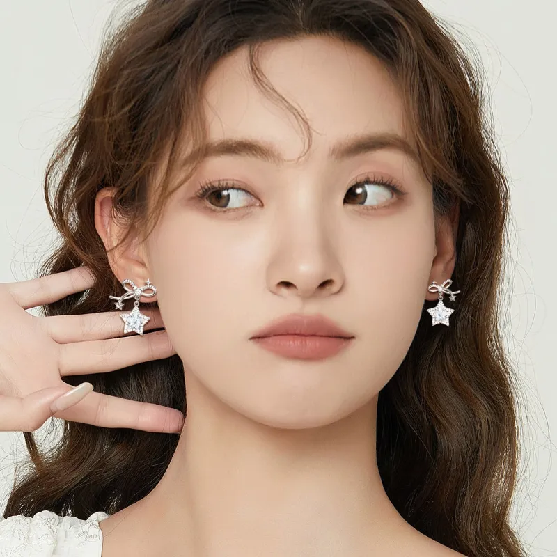Disney Princess Zircon Stud Hoop Earrings Women's Silver-9
