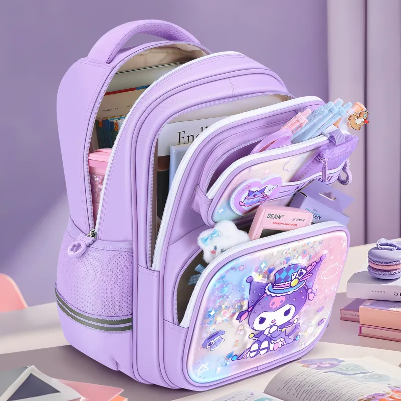 Hello Kitty Kuromi My Melody Cinnamoroll Sanrio Series Polyester Student Bag Regular Women's Purple/Pink-5