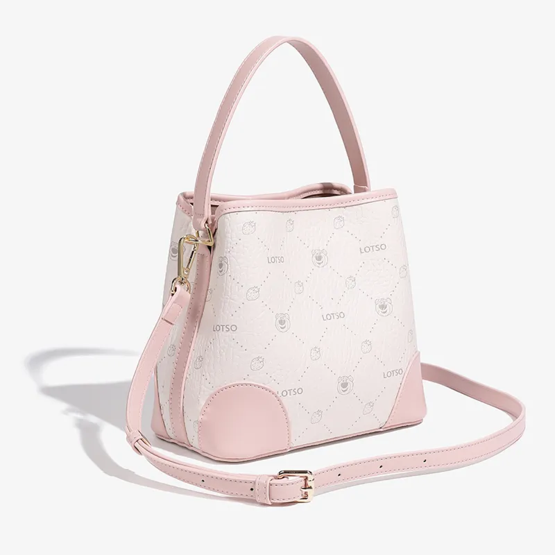 Disney Strawberry Bear Series PVC Bucket Bag Handbag Women's Strawberry Pink/Cream White-10