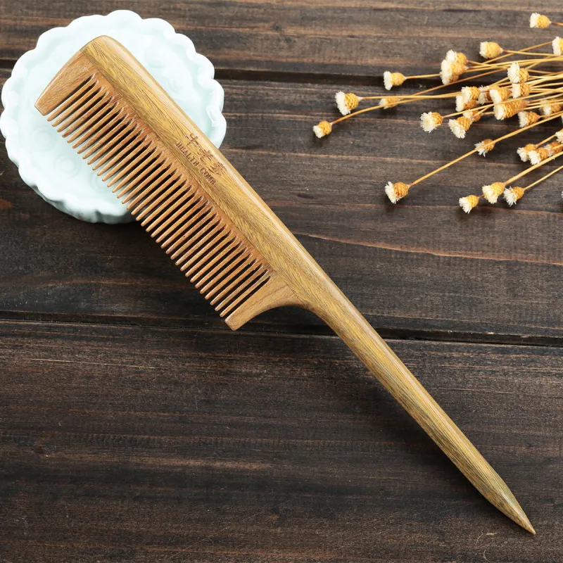 Cow Daddy Natural Material Green Sandalwood Wood Comb Household Plate Hairline Divider-3