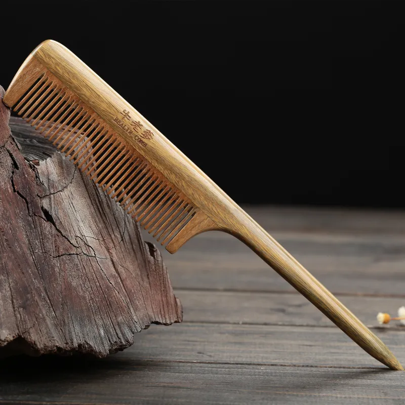 Cow Daddy Natural Material Green Sandalwood Wood Comb Household Plate Hairline Divider-1
