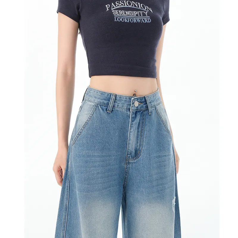 FAWENXIANGZI Jeans Women's Gradient Blue-9