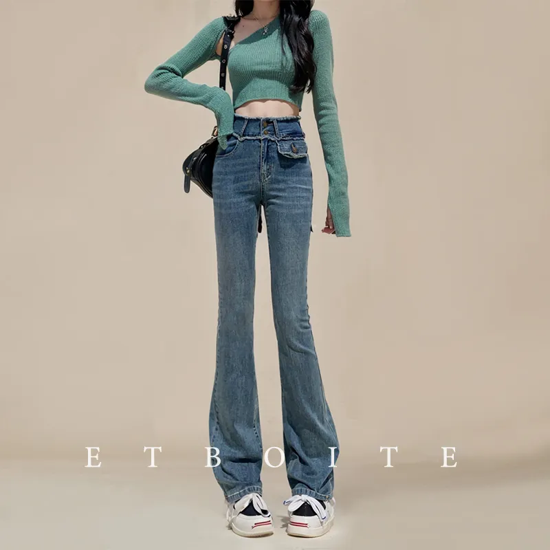 FAWENXIANGZI Jeans Women's Vintage Blue-21
