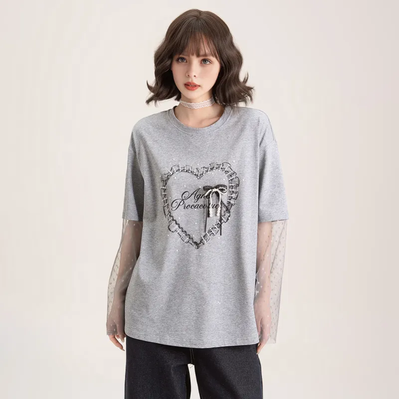 FAWENXIANGZI Drop Shoulder Sleeve T Shirt Women's-4
