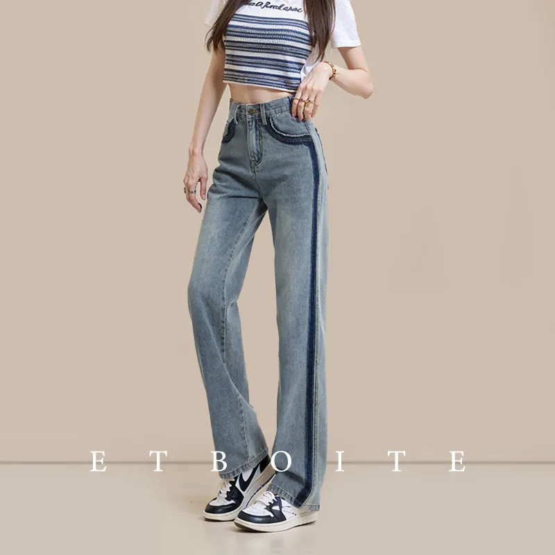 FAWENXIANGZI Jeans Women's Vintage Blue-11