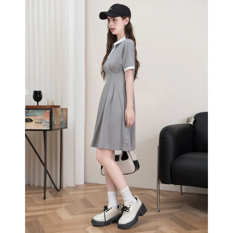 FAWENXIANGZI Short Sleeved Dress Cinched Waist Women's-2