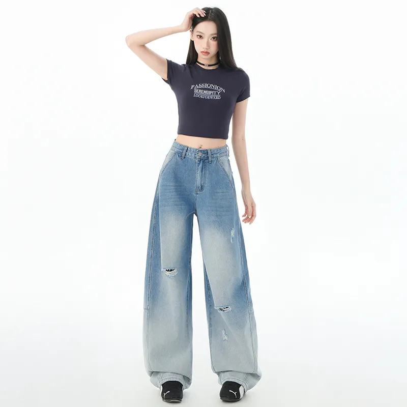 FAWENXIANGZI Jeans Women's Gradient Blue-2