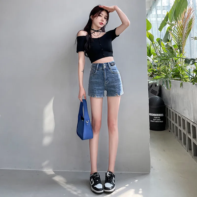 FAWENXIANGZI Denim Shorts Women's Blue-2