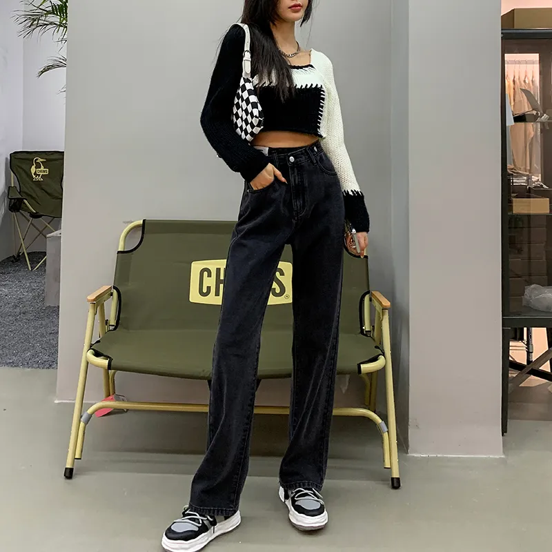 FAWENXIANGZI Jeans Women's Black Gray-9