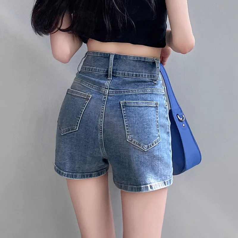 FAWENXIANGZI Denim Shorts Women's Blue-5