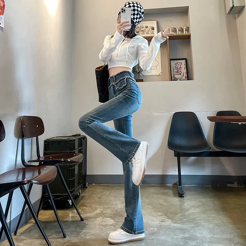FAWENXIANGZI Jeans Women's Vintage Blue-3