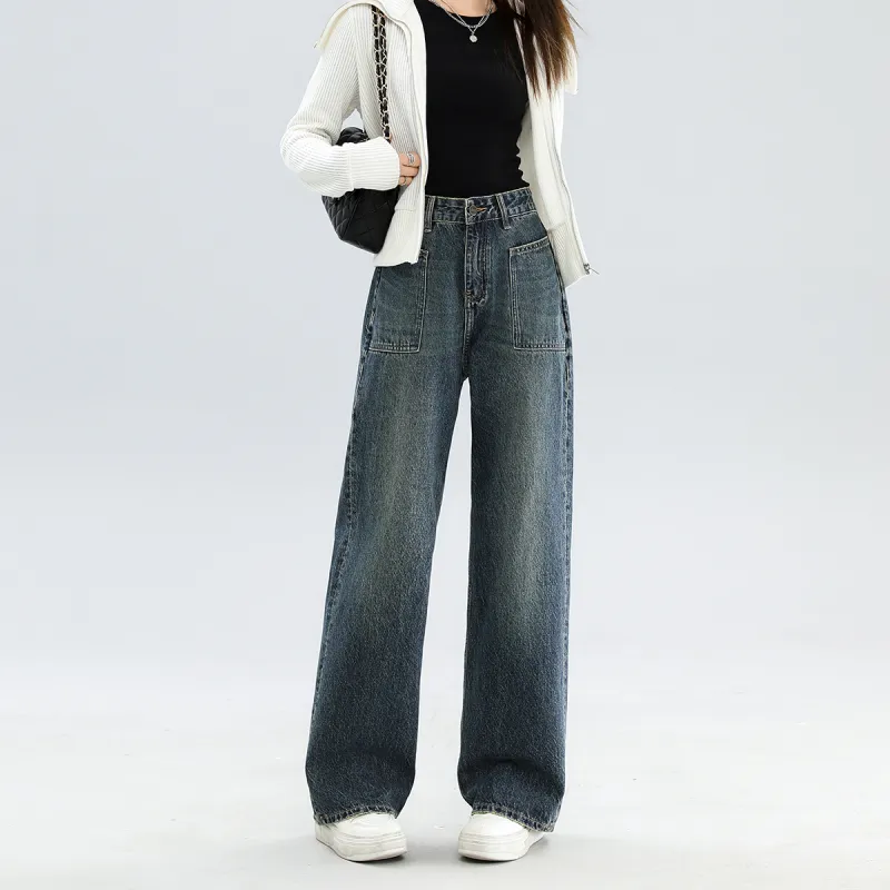 FAWENXIANGZI Jeans Women's Vintage Blue-3