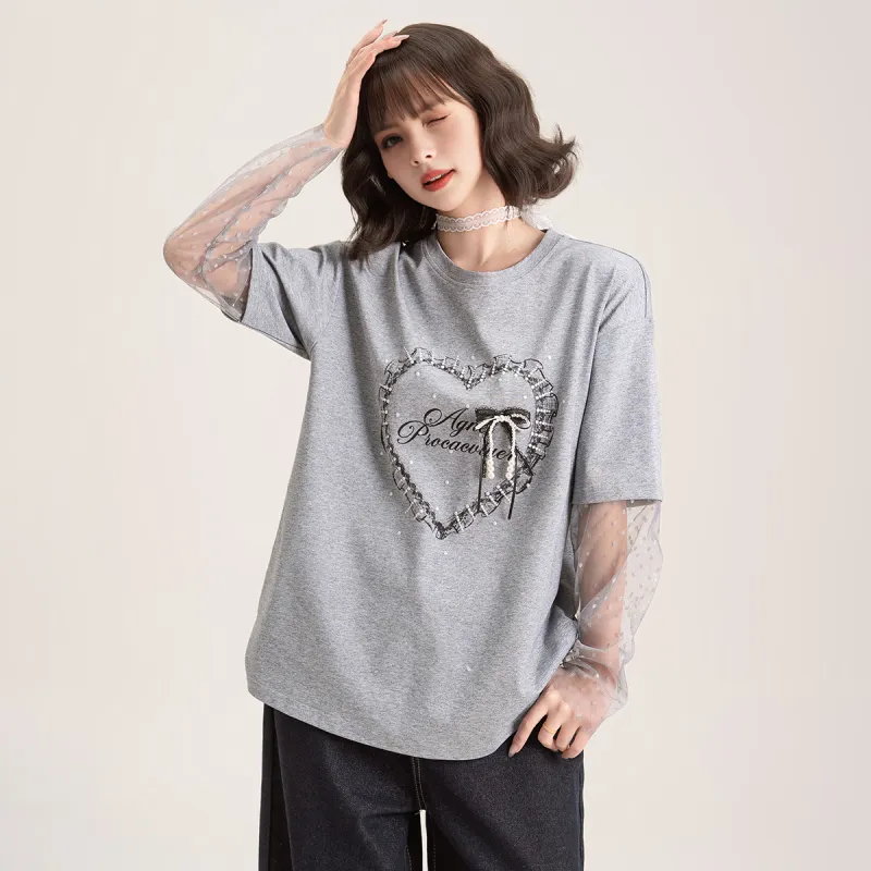 FAWENXIANGZI Drop Shoulder Sleeve T Shirt Women's-2