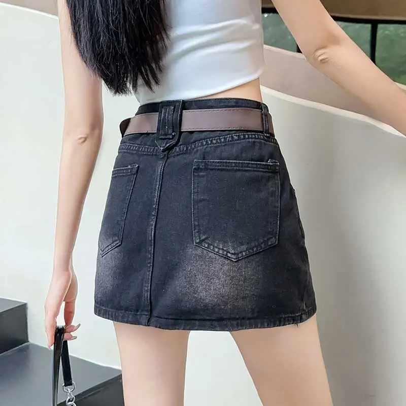FAWENXIANGZI Denim Short Skirts Women's-9
