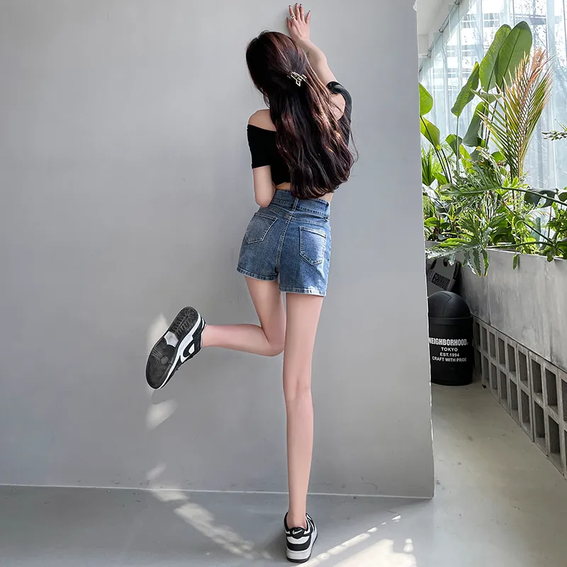 FAWENXIANGZI Denim Shorts Women's Blue-1