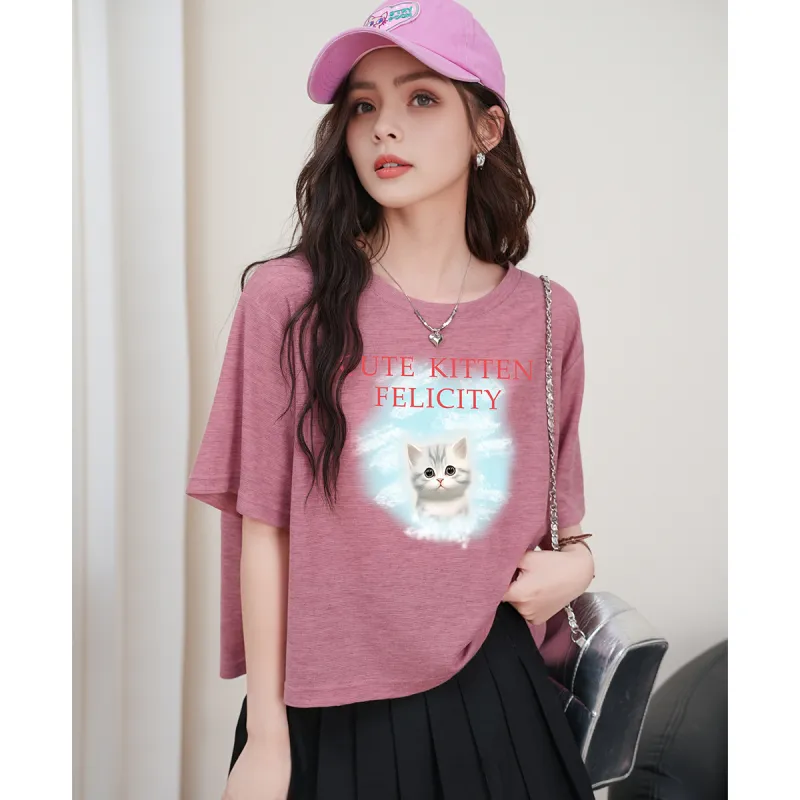 FAWENXIANGZI Drop Shoulder Sleeve T Shirt Women's-0