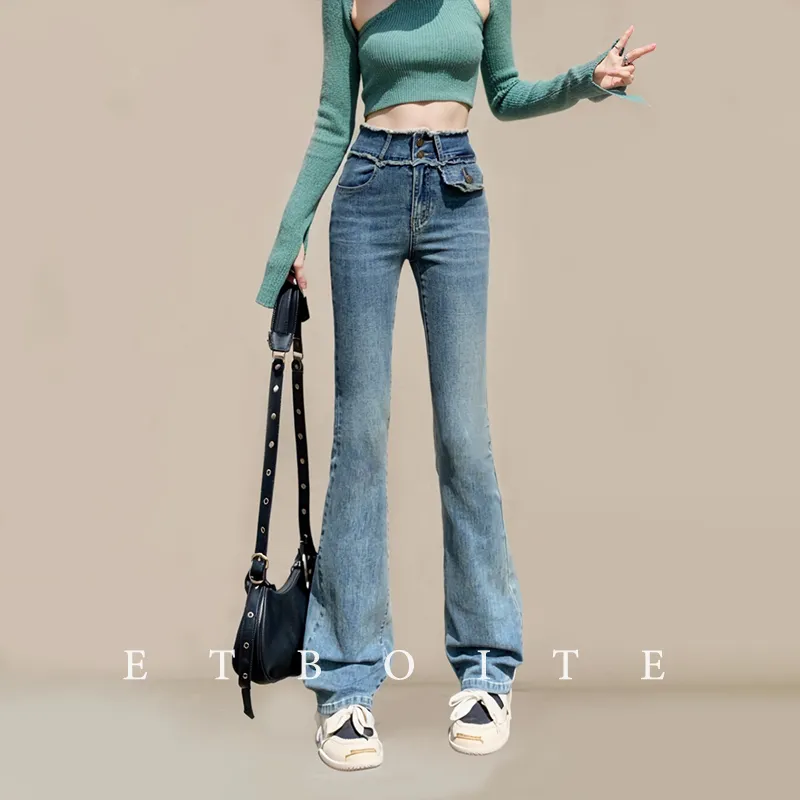 FAWENXIANGZI Jeans Women's Vintage Blue-27