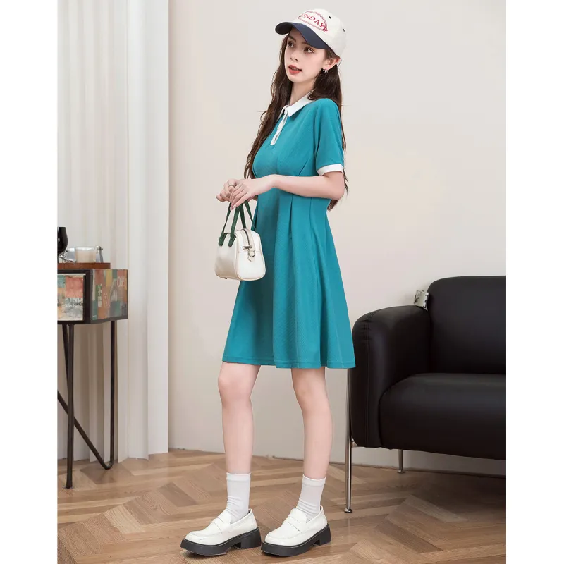 FAWENXIANGZI Short Sleeved Dress Cinched Waist Women's-7