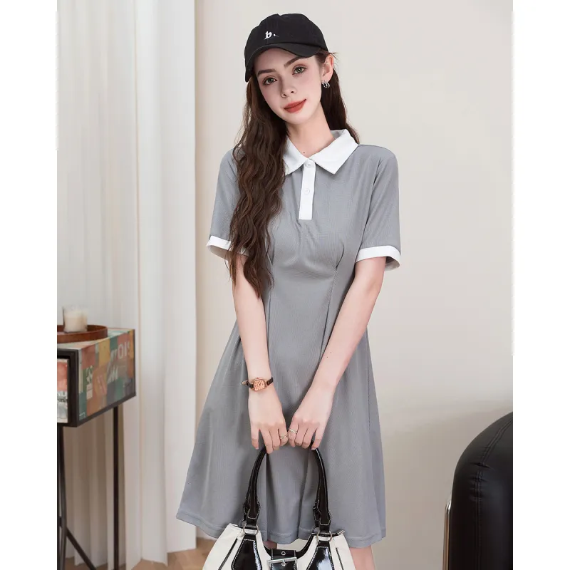 FAWENXIANGZI Short Sleeved Dress Cinched Waist Women's-4