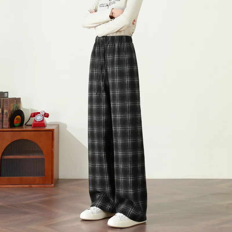 FAWENXIANGZI Casual Pants Women's Black Plaid-3