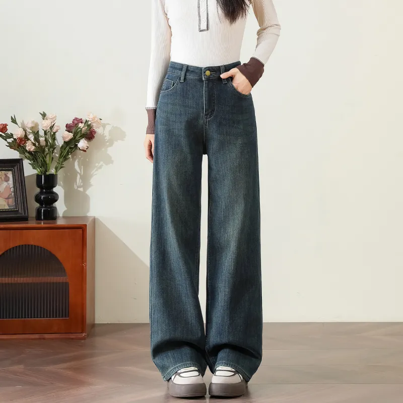 FAWENXIANGZI Jeans Women's Vintage Blue-2